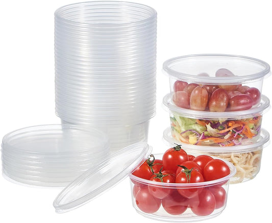[50 Set - 8 oz. Plastic Deli Food Storage Containers With Lids Disposable Clear Small Togo Containers (Formerly FULING)