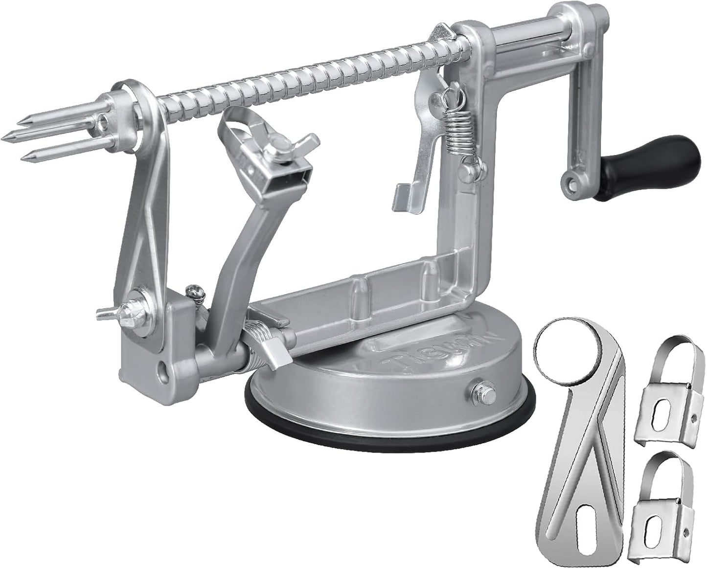 Apple Peeler Corer, Long lasting Chrome Cast Magnesium Alloy Apple Peeler Slicer Corer with Stainless Steel Blades and Powerful Suction Base for Apples and Potato(Grey)