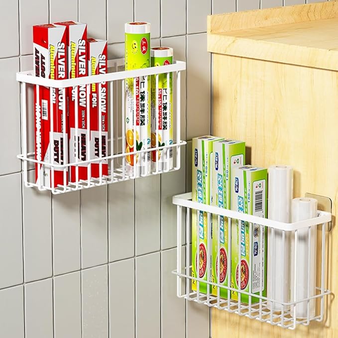 2 Piece Kitchen Cabinet Door Storage Box,Self Adhesive Wall Mounted Storage Boxes,Wardrobe/Bathroom/Refrigerator Small Items Organizer Storage Box (White)