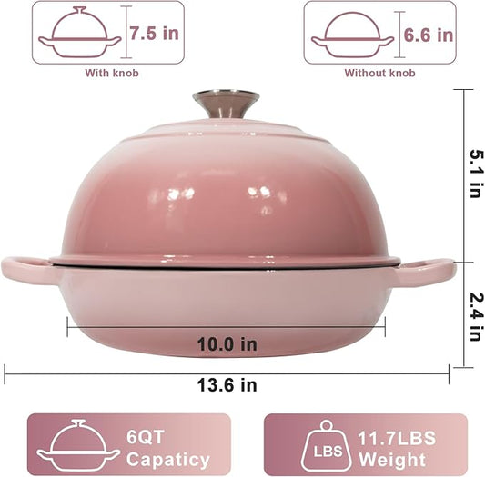 AHJ 6QT Dutch Oven For Bread Baking, Enameled Cast Iron Dutch Oven Pot with Lid, Multi-Functional Bread pan, Sourdough Baking Supplies with Proofing Basket, Cast Iron Bread Oven, Silicone Sling & Gloves.