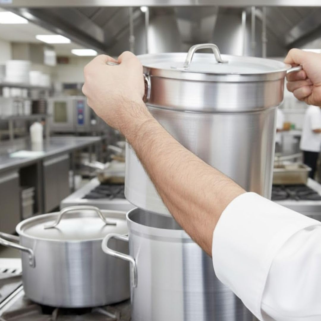 Soro Essentials- 16 Qt. Aluminum Double Boiler Pot with Lid- Steam Melting Stock Pot for Butter Chocolate Cheese Caramel Fondue Candy Dessert and Sauces