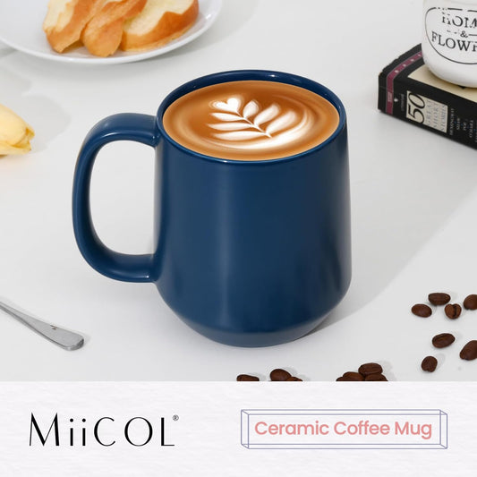 Miicol Ceramic Coffee Mug, 16 oz Large Coffee Cup, Tea Mug with Handle, Flat Bottom Mug for Men, Women, Office, Microwave and Dishwasher Safe, Multi-Color, Navy