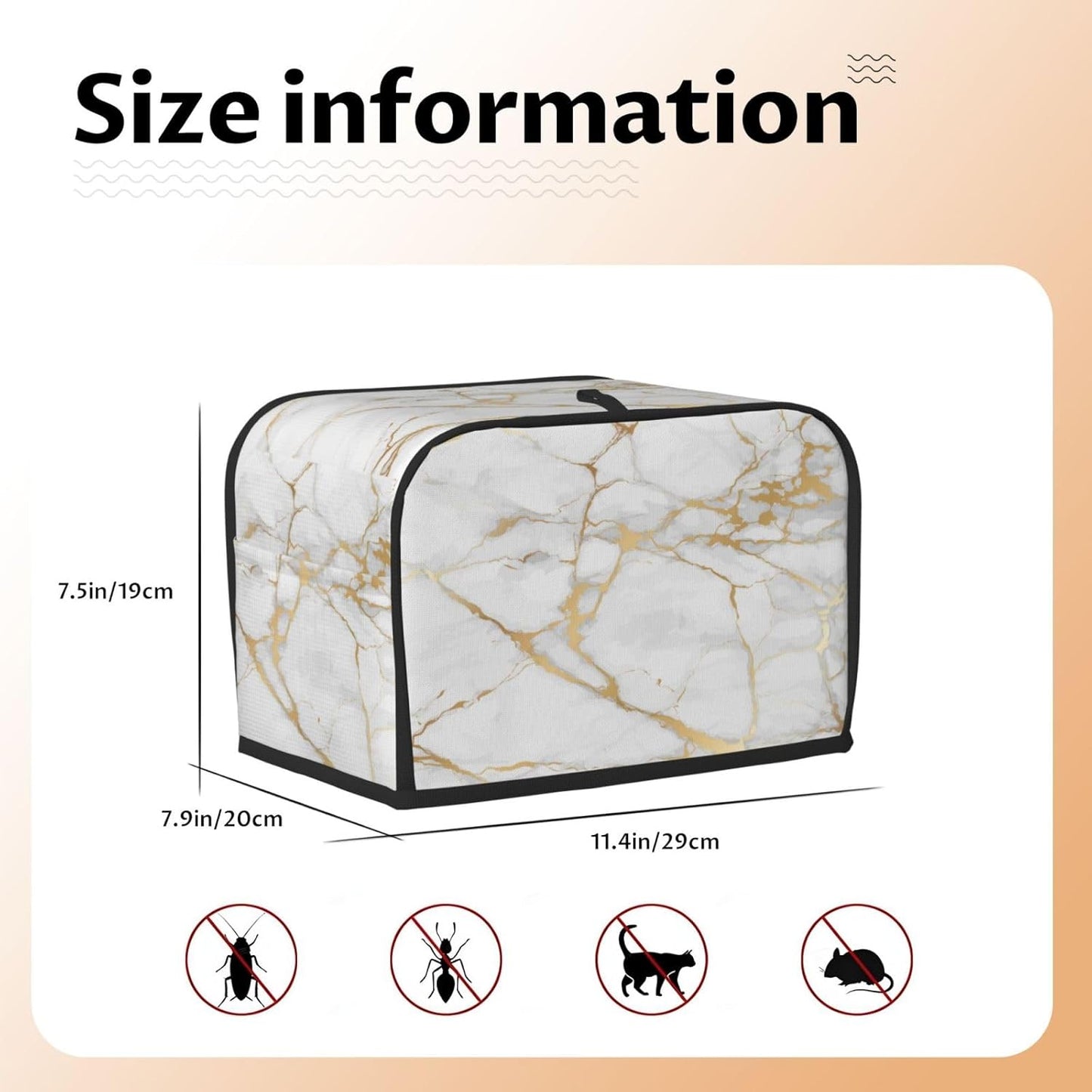 Toaster Cover 2 Slice White Gold Marble Abstract Kitchen Small Appliance Covers with Pockets Dust and Fingerprint Protection