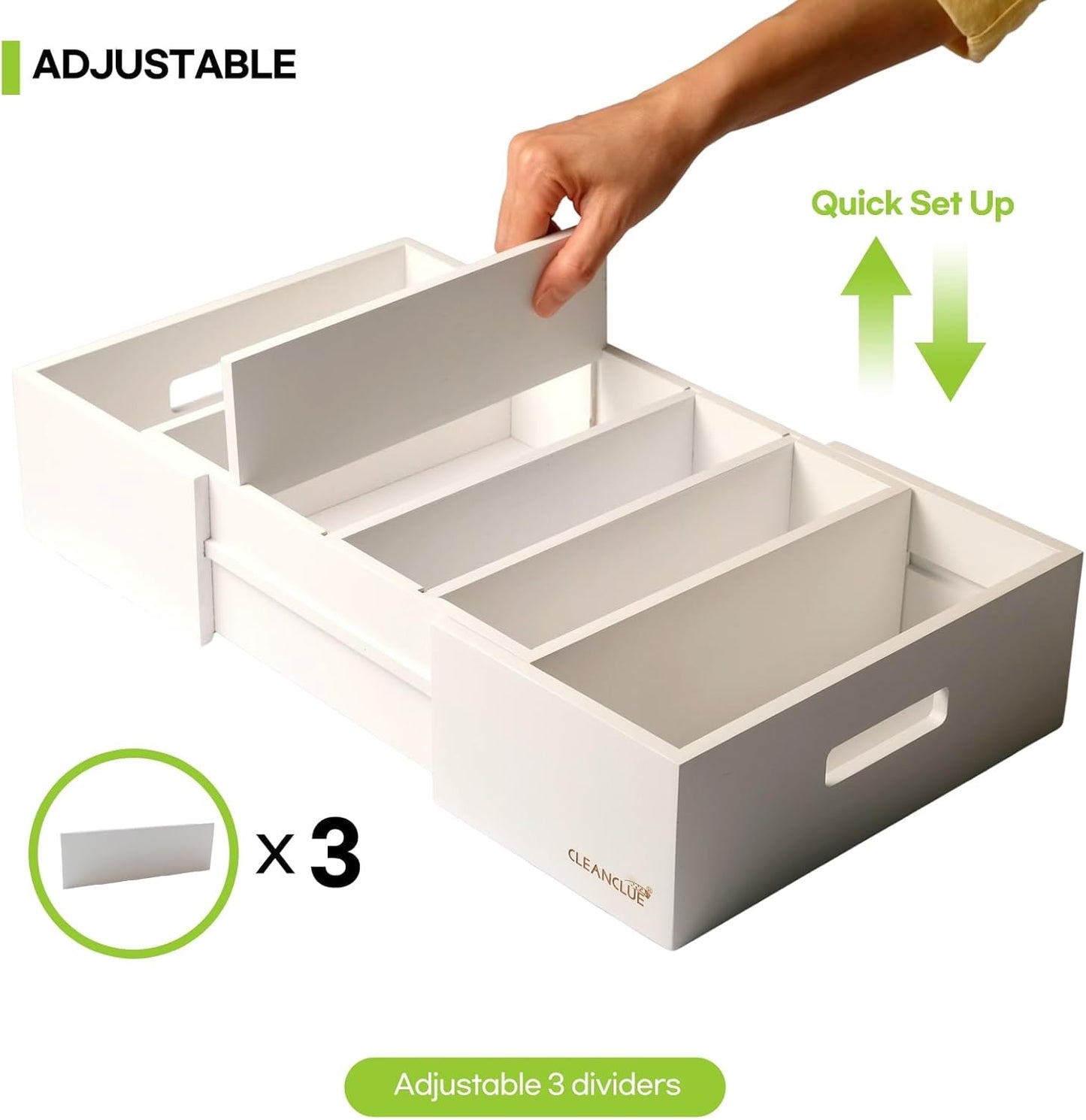 Expandable Kitchen Cabinet Organizer for Food Storage Container Lids, Bamboo Drawer Caddy Adjustable Dividers, Box for Kitchen Storage and Organization, Lids Organizer for Cabinet (White)