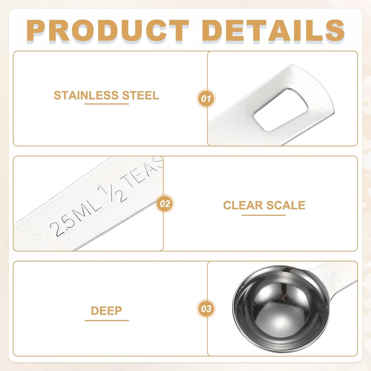 PATIKIL 1pcs 2.5ml Tablespoon Measuring Spoon, 1/2 Tbsp Measuring Spoon Stainless Steel Individual Measure Scooper Only for Ground Coffee Loose Tea Powder