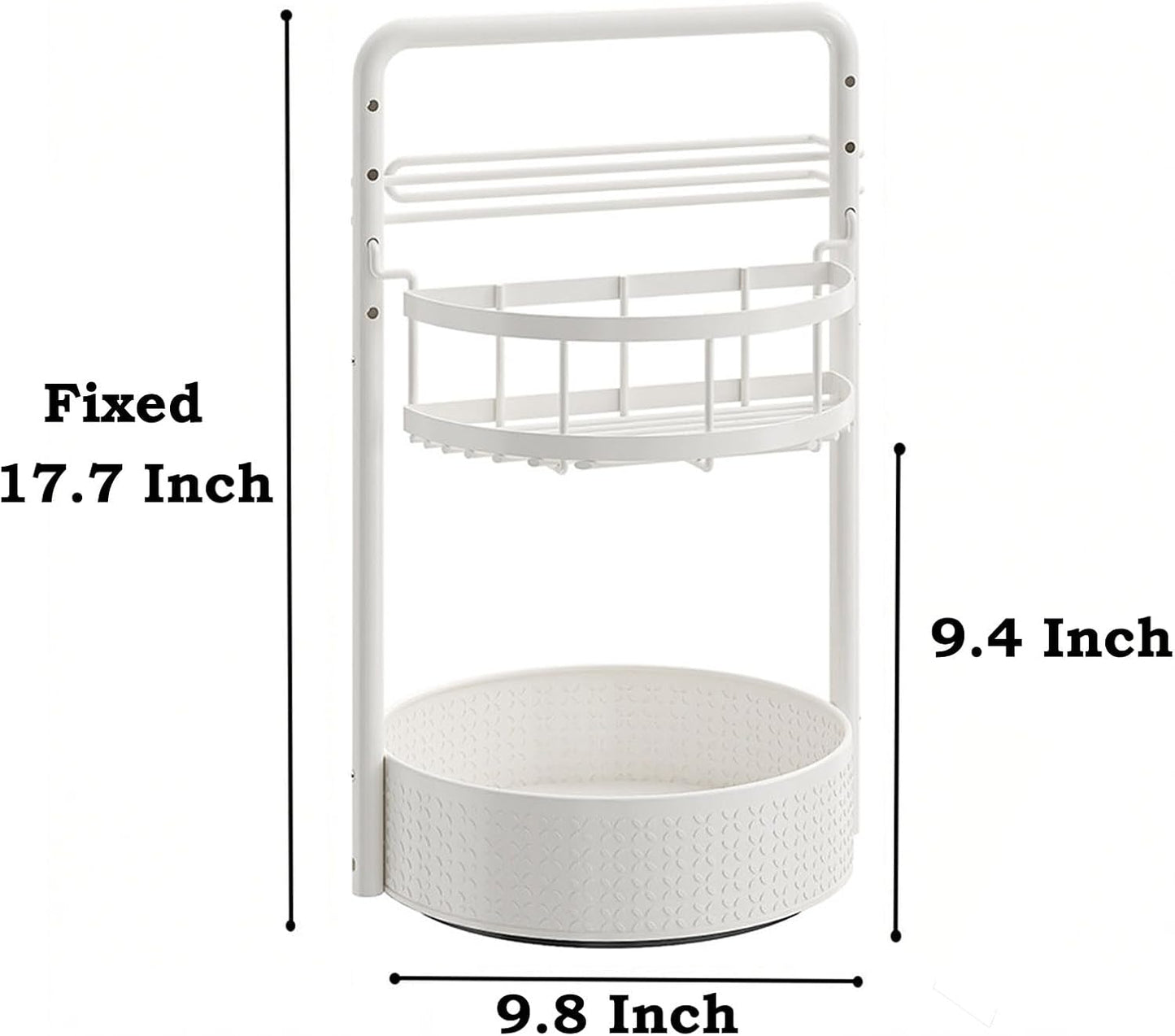 Lazy Susan Organizer, 360° Rotating Metal Spice Rack with Paper Towel Holder, Turntable Spice Holder for Condiments, Bottles, Jars, Suit for Kitchen Countertop & Cabinet, White