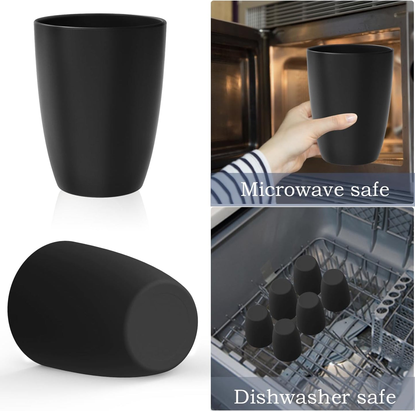 Homienly Wheat Straw Cups, 20 OZ Drinking Cups Set of 6, Plastic Cups Reusable, Stackable Kitchen Cups Set, Dishwasher Safe Water Glasses, Unbreakable Drinking Glasses for Camping, Traveling - Black