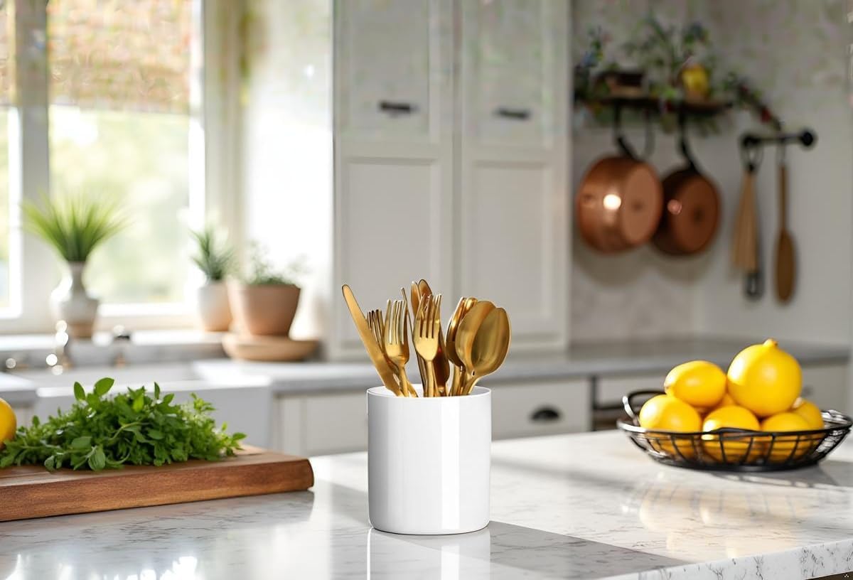 Utensils Holder, Caddy Cutlery Holder Silverware, Utensils Organizer Elegant white Porcelain, Spoon Holder for Party Tableware Holder for Kitchen Table, Cabinet