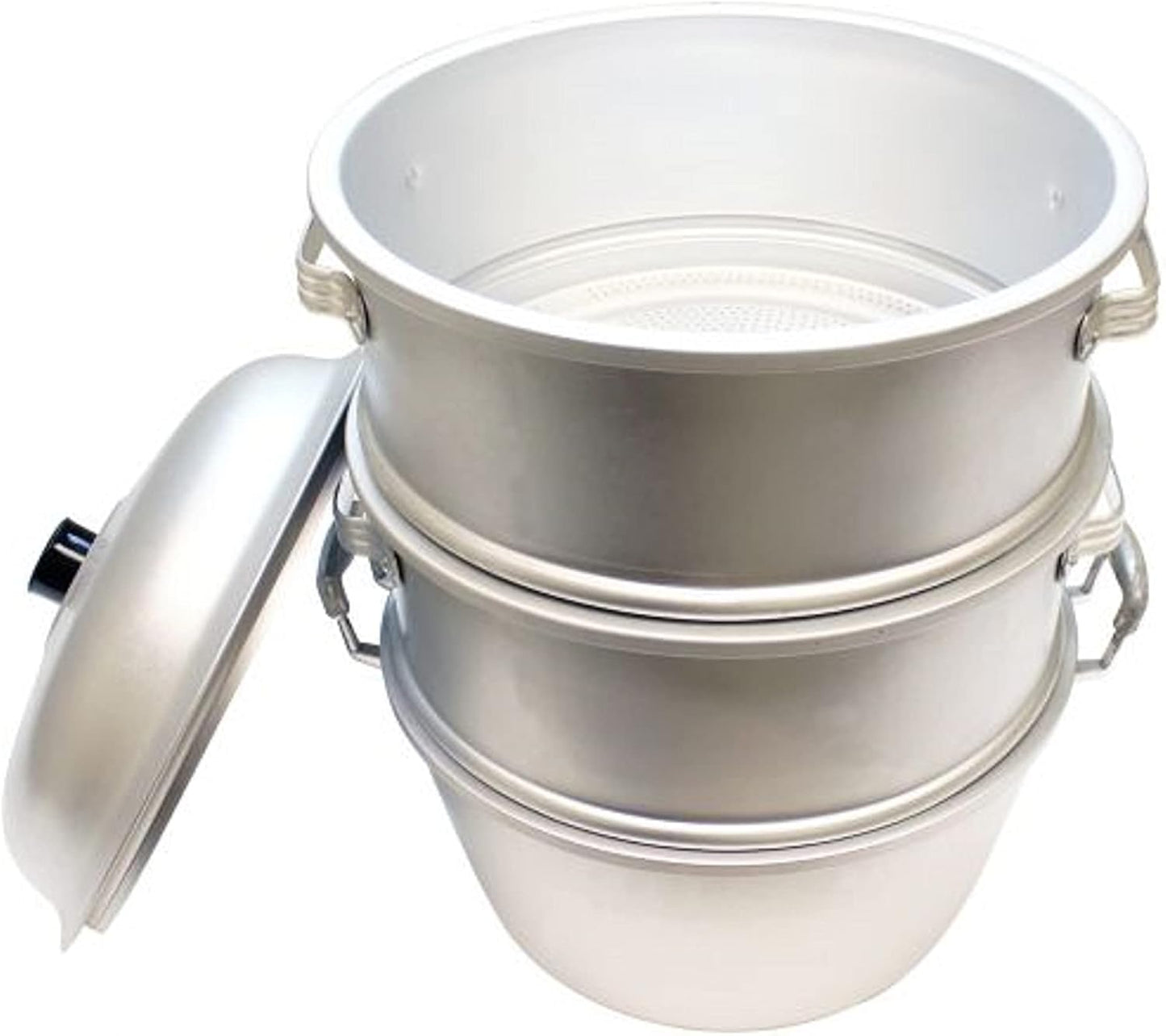 TrueCraftware- 13" x 19-1/2" Aluminum 3 Tier Steamer Set 1/8” hole size- Steamer for Cooking Pot Food Steam Pots with Lid for Cooking Vegetables Seafood Soups Stews and Pasta