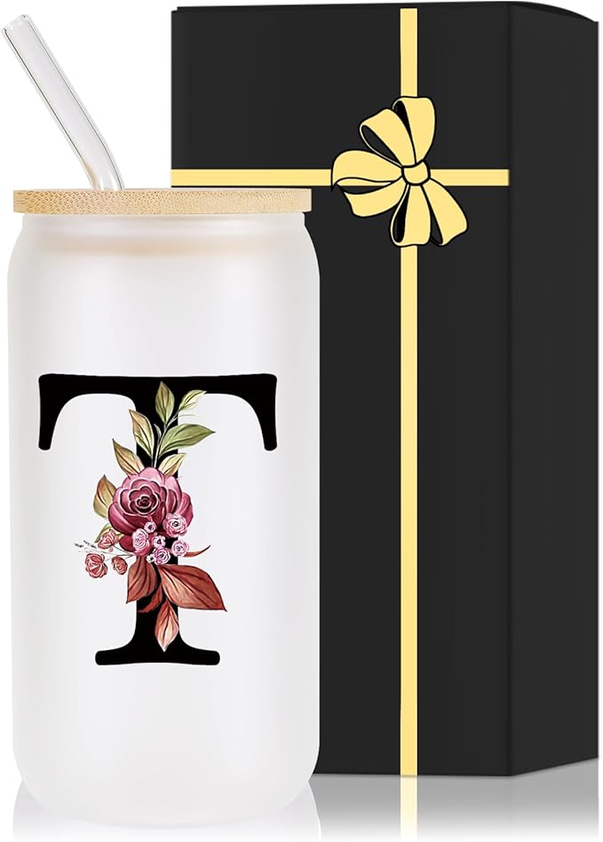 Monogrammed Glass Drinking Cup With Lid Straw Women Men Gift Christian Choir Teacher Godmother Godfather Religious Spiritual Inspirational Catholic Baptism Ordination Pastor Wife Ordained Minister,T