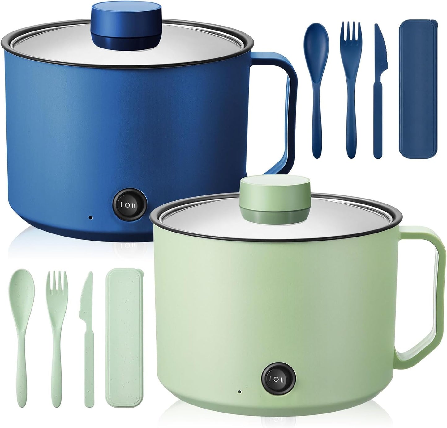 2 Pcs 1.8l Electric Ramen Cooker Hot Pot Electric Dual Power Noodle Cooker, Boil Dry Protection, Nonstick, Multifunctional Lazy Pot for Cooking Pasta, Noodles, Egg, Dorm Home Travel 7x3.15"