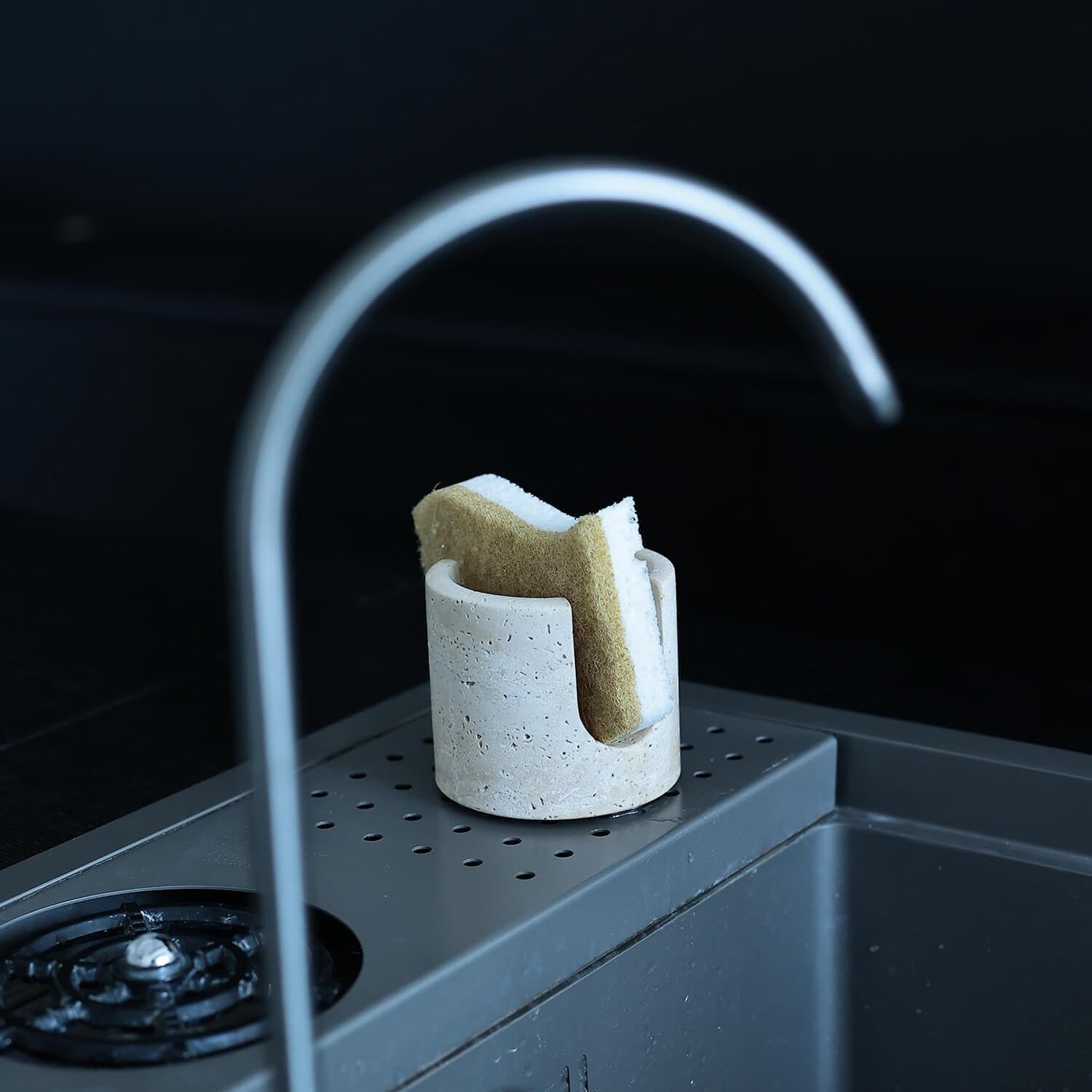 Travertine Marble Sponge Holder for Kitchen Counter - Natural Stone Dish Drying Rack, Sponge Caddy for Sink Organizer - Durable & Stylish Kitchen Decor