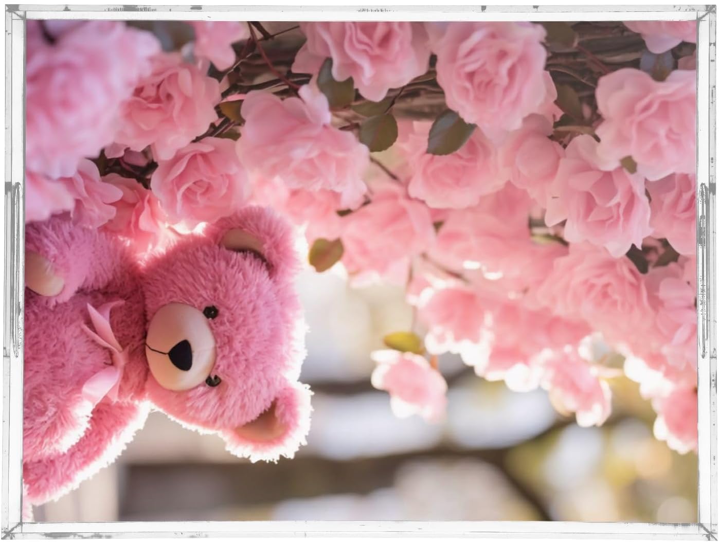 Plastic Food Serving Tray Decorative Vanity Trays for Bathroom Pink Bear Flower Coffee Table Kitchen Counter 11.8 * 15.7in