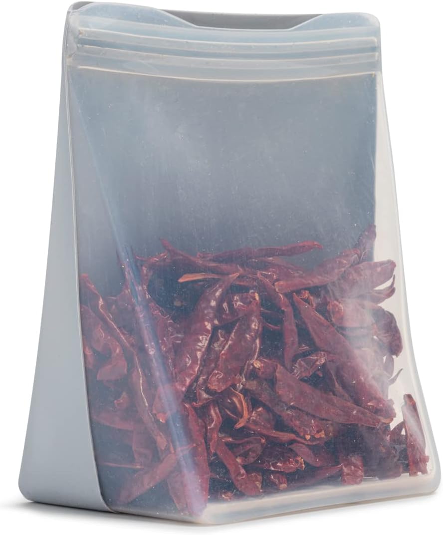 W&P Porter Silicone Reusable Storage Bags, Stand-Up Variety 2 Pack (36oz, 50oz), Slate, Food Storage Container, Microwave and Dishwasher Safe, Easy Cleaning