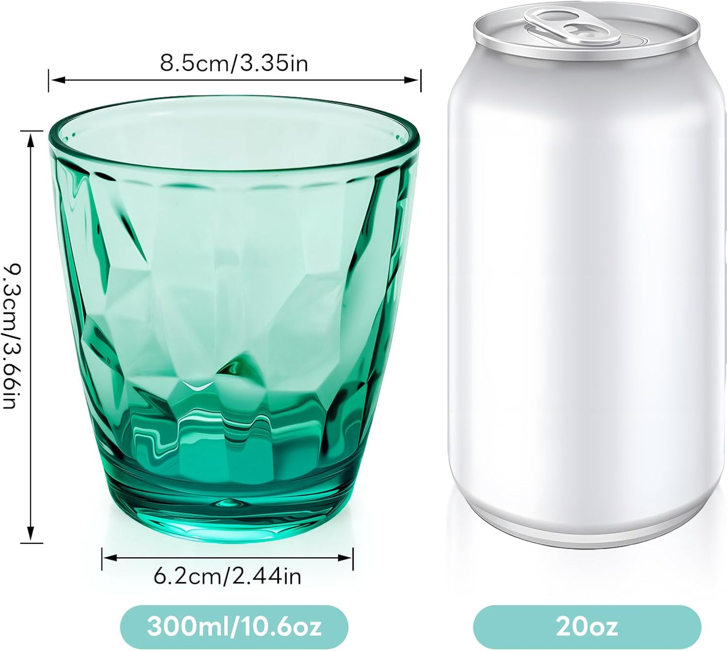 Topsky 10 oz Plastic Water Tumblers | Set of 4 Transparent Unbreakable Drinking Glasses Clear Acrylic Reusable Juice Wine Cups for Home Picnic Party, Dishwasher Safe, Stackable (Light Green)