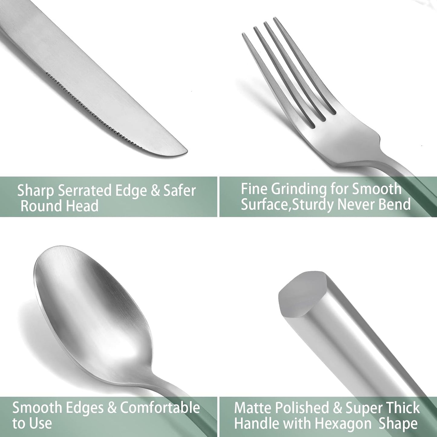 DEACORY Silverware Set 10 Pieces Hexagon Matte Finished Flatware Set Cutlery Set Stainless Steel for 2