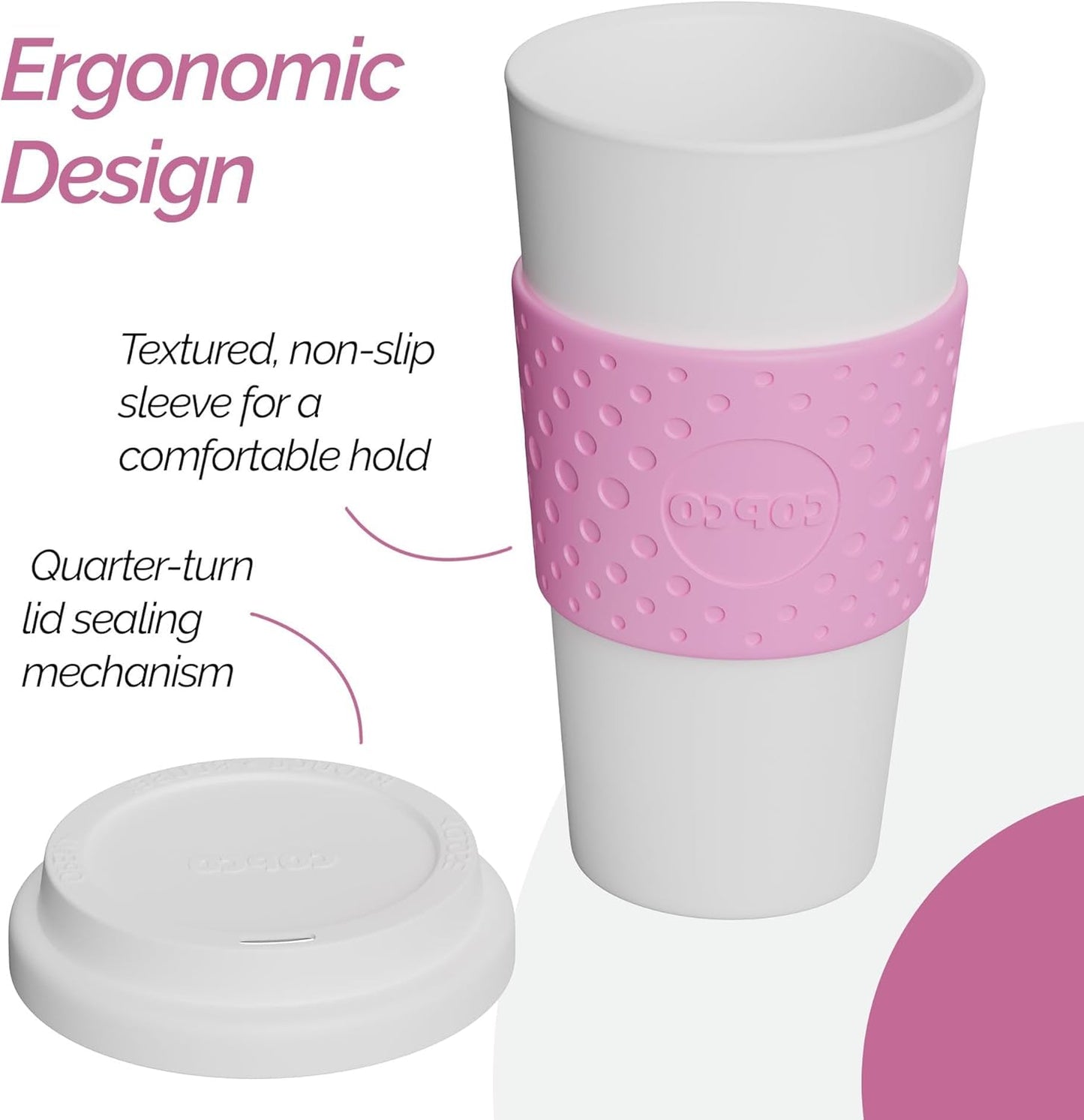 Copco Acadia 16 oz Travel Mug - Insulated Reusable Coffee Tumbler with Double-Walled Plastic, Leak-Proof Lid, BPA-Free - Portable Mug for Hot & Cold Drinks, Cup Holder Friendly (Bubble Gum)