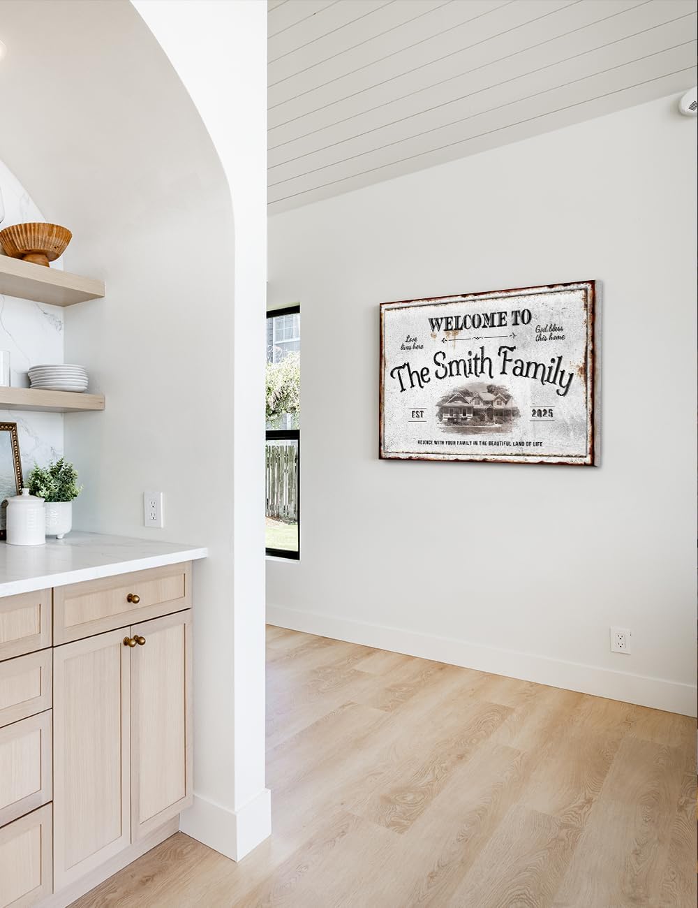 IPIC - Personalized Family Welcome Sign, Large Custom Wall Art with House Photo, Name & Date for Family, Rustic Wall Decor for Home or Entryway, Made in USA