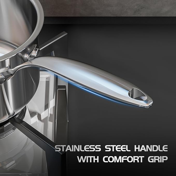 Meythway Pots and Pans Set Non Toxic, 16PCs Stainless Steel Cookware Set with Steamer, Kitchen Induction Cookware with Utensil Sets, Pot Protectors and Apron For Oven & Dishwasher Safe