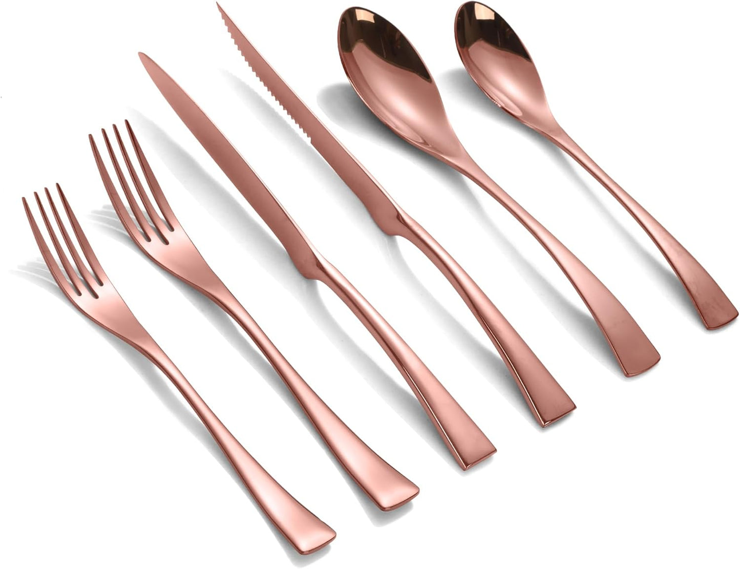 Lemeya 24-Piece Rose Gold Silverware Set with Steak Knives,Forged 18/10 Stainless Steel Cutlery Set for 4,Modern Heavy Duty Flatware Utensils Set,Forks Spoons and Knives Set,Dishwasher Safe
