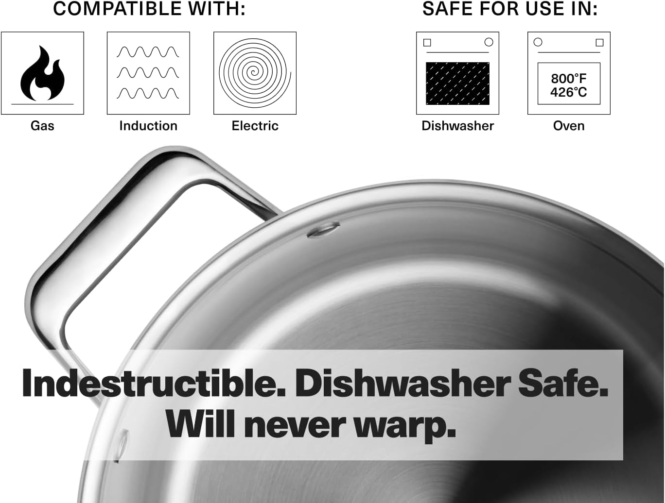 Misen 5-Ply Stainless Steel Stockpot – Large Cooking Pot for Boiling, Simmering & Stewing - Consistent, Even Heating - Durable, Dishwasher Safe – Oven-Safe to 800F, Induction Ready - 8 QT