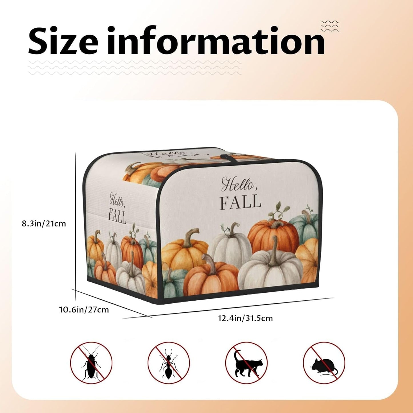 Toaster Cover 4 Slice Pumpkin Fall Autumn Thanksgiving Kitchen Small Appliance Covers with Pockets Dust and Fingerprint Protection