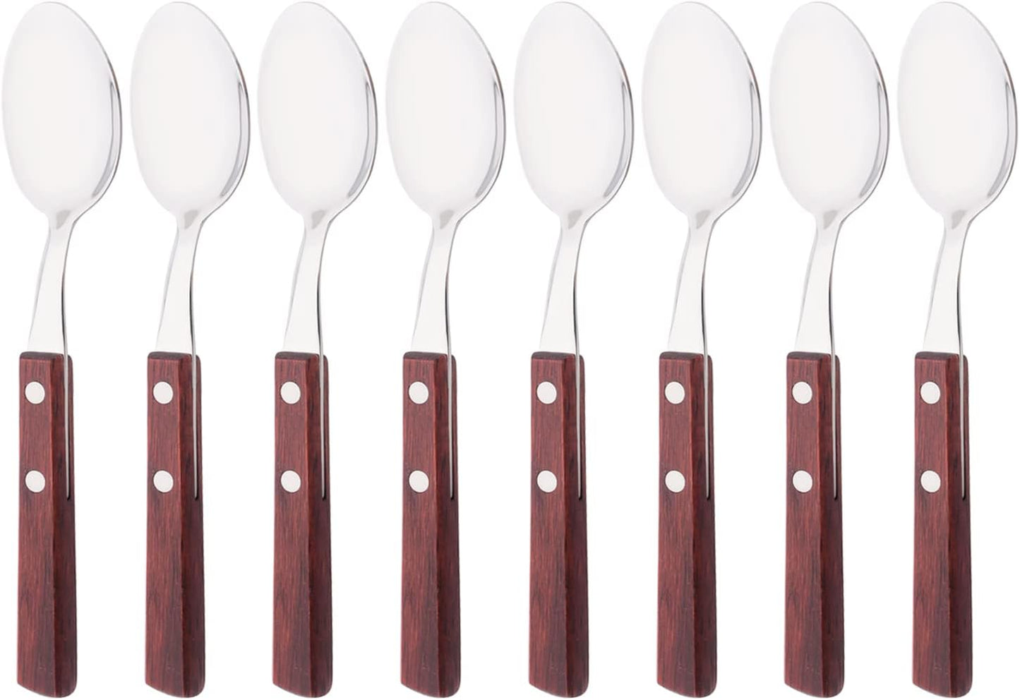 Teaspoons Set of 8, 304 Stainless Steel Dessert Spoons with Red Wooden Handle, 6.3 Inch Ice Cream Spoons for Coffee, Appetizer, Bistro