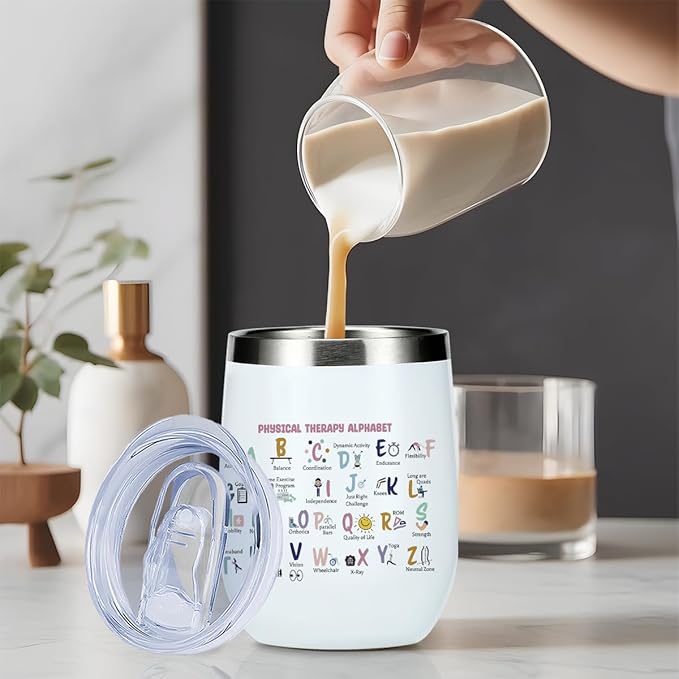 Occupational Therapy Gifts Wine Tumbler,Therapist Gifts PT Month Birthday Christmas Thank You Gift for Women PTA Physical Therapy Coffee Cup Insulated Stainless Steel 12oz Wine Glass with Lid, Straw