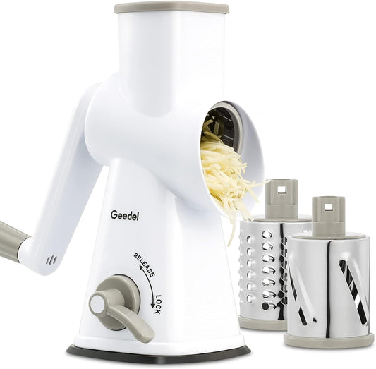 Geedel Rotary Cheese Grater Hand Crank, Cheese Shredder Nuts Grinder With 3 Interchangeable Blades, Kitchen Rotary Grater For Cheese, Vegetables, Nuts, etc