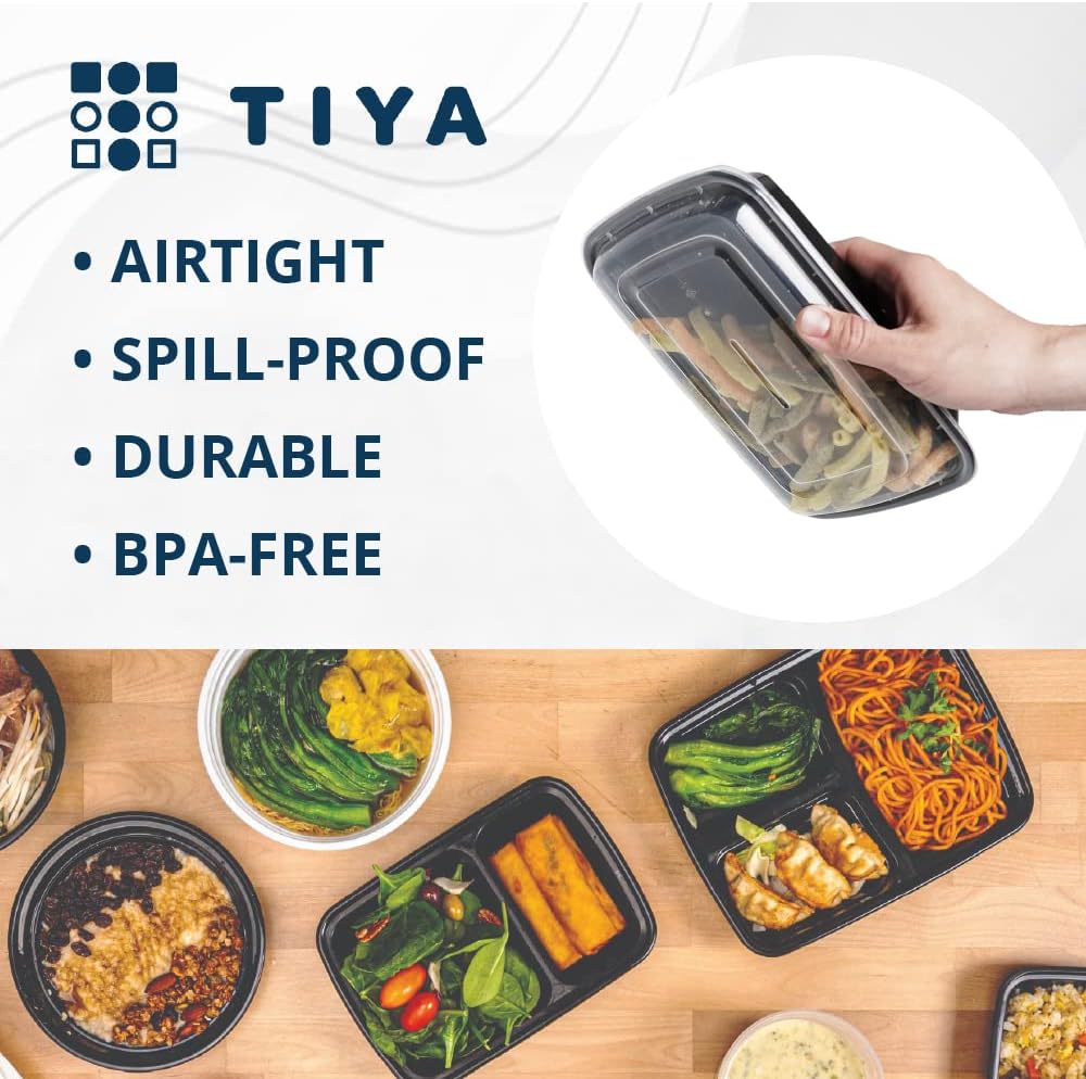 TIYA Food Containers - 32 oz Bulk 150 Pack with Lids - Rectangular Plastic To-Go Containers - Reusable, Microwavable, Dishwasher Safe - Leak-Proof for Meal Prep - BPA-Free