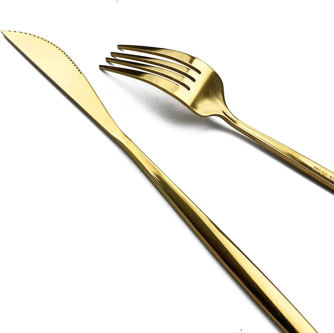 Gugrida Mirror Polished Gold Royal Forks Dinner Forks Large Forks, Light weight design Stainless Steel Flatware Cutlery Set for 6, 8.66-Inch