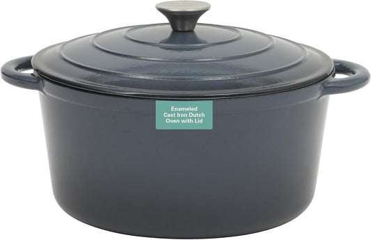 Gibson Home Addlestone 7 Qt Enameled Cast Iron Dutch Oven Pot with Lid – Round, Oven Safe to 500°F, Ideal for Bread Baking & Stews - Gradient Navy Blue