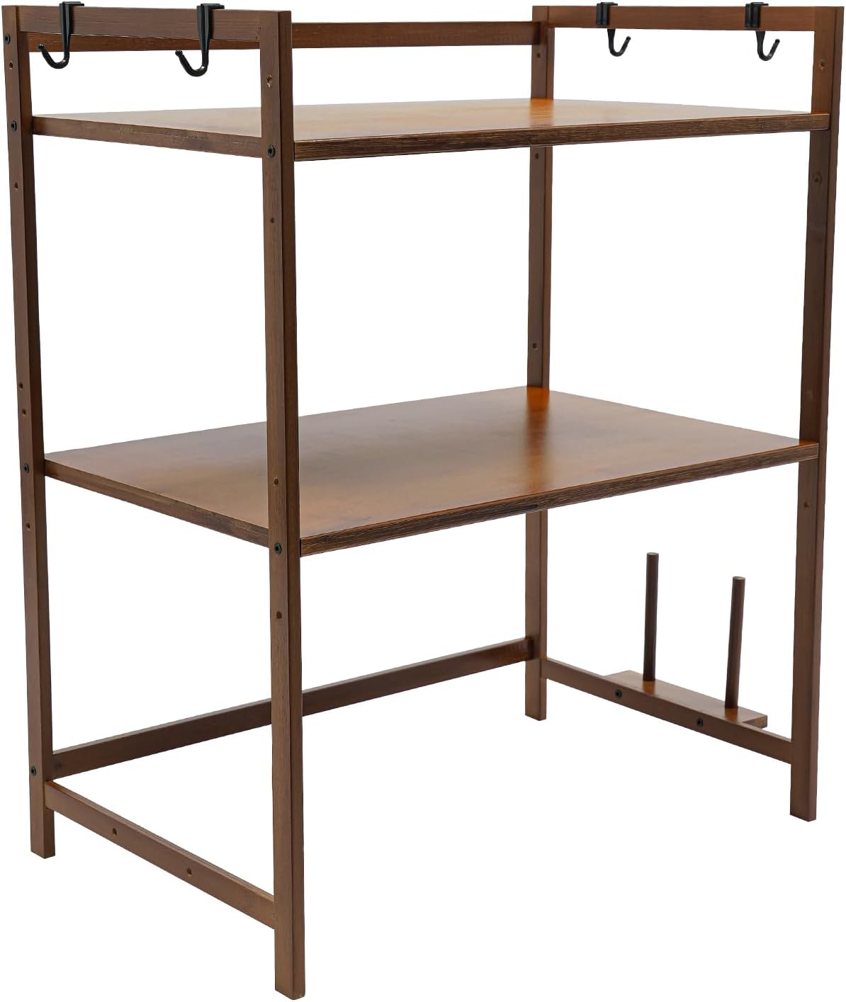 Shelves Organizers for Kitchen,2-Tier Bamboo Kitchen Countertop Organizer Shelves with 4 Hooks,Kitchen Storage Rack Countertop,Spice Rack Organizer,Bathroom Countertop Organizers and Storage,Tawny