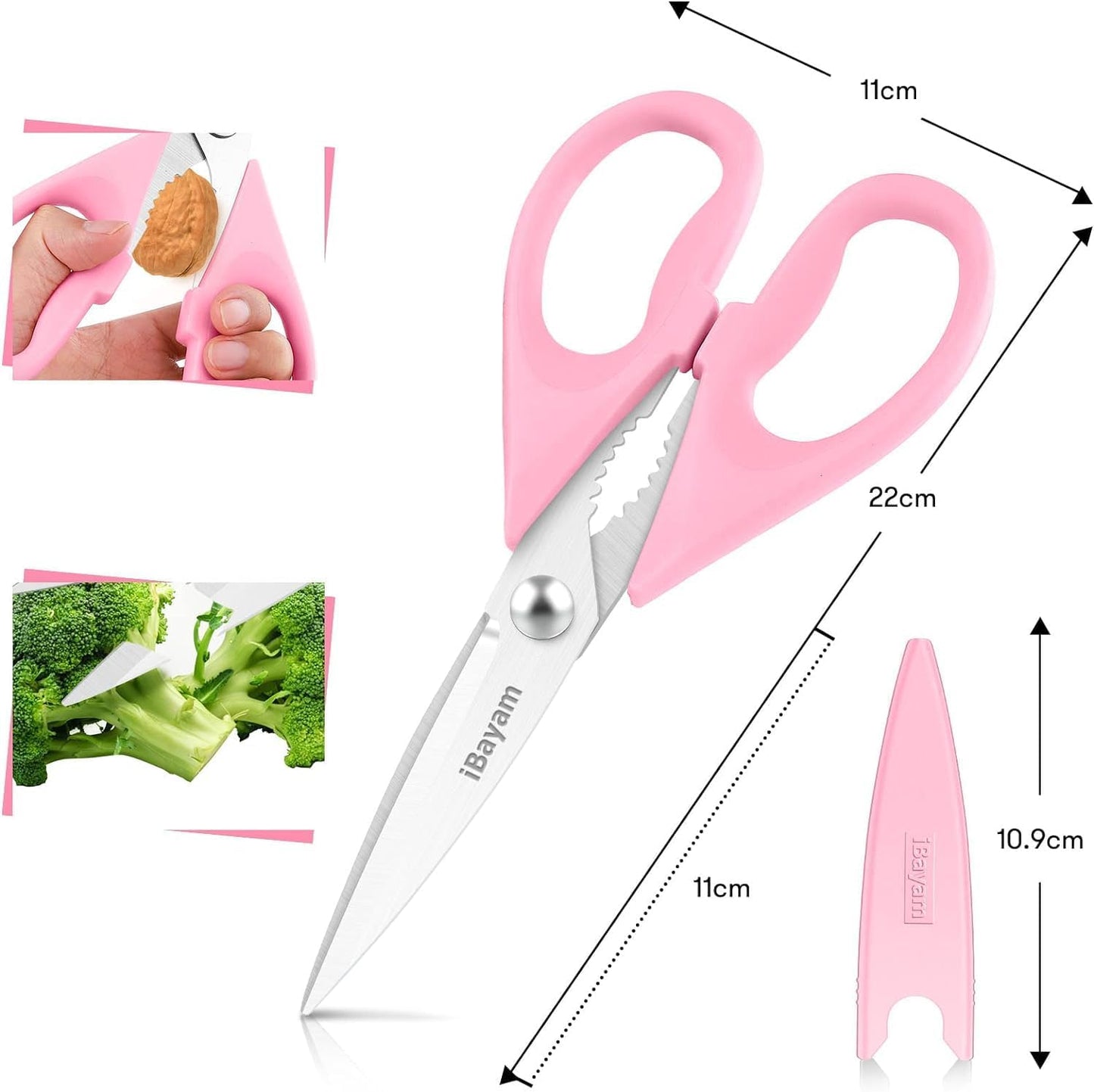 iBayam Kitchen Scissors All Purpose Kitchen Shears 8.5"" Cooking Scissors with Sheath, Pink Kitchen Accessories, Household Appliances Home Essentials, Kitchen Gadgets Utensils, House Decor, 1-Pack