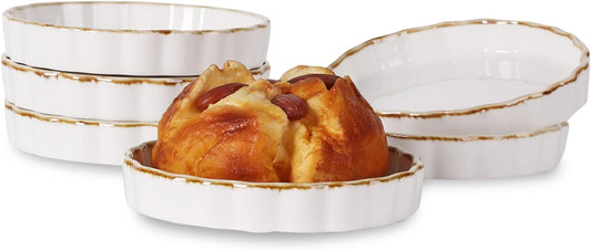 ONTUBE Ramekins -Porcelain Round Ramekins for Creme Brulee Dishes,Dipping Sauces,Baking Pudding Cups, Souffle Dish,Oven Safe,Set of 6 (Brown/White)