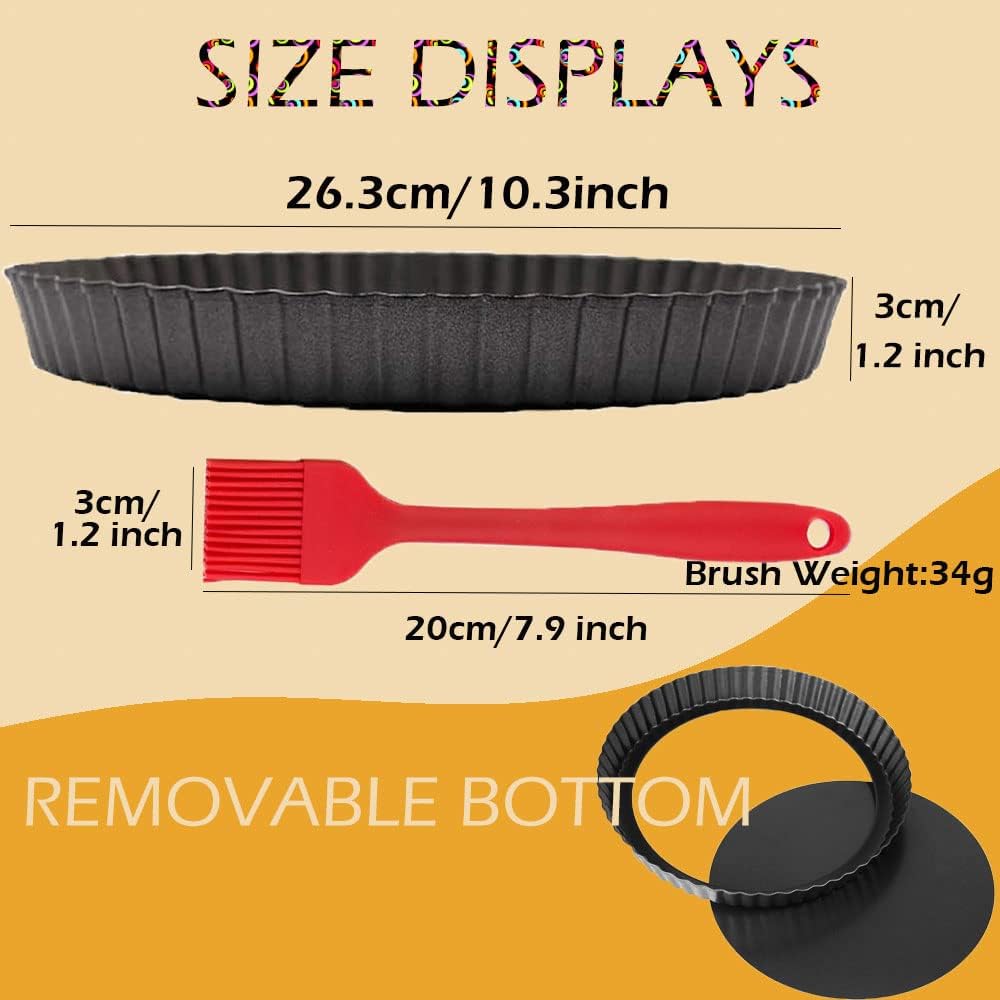DATANYA Tart Pans with Removable Bottom 10 Inch Quiche Pan, Heavy Duty Carbon Steel Round Non-stick Fluted Pie Tart Pan for Mousse Cakes, Christmas Dessert Baking (10.2 Inch 1pc)