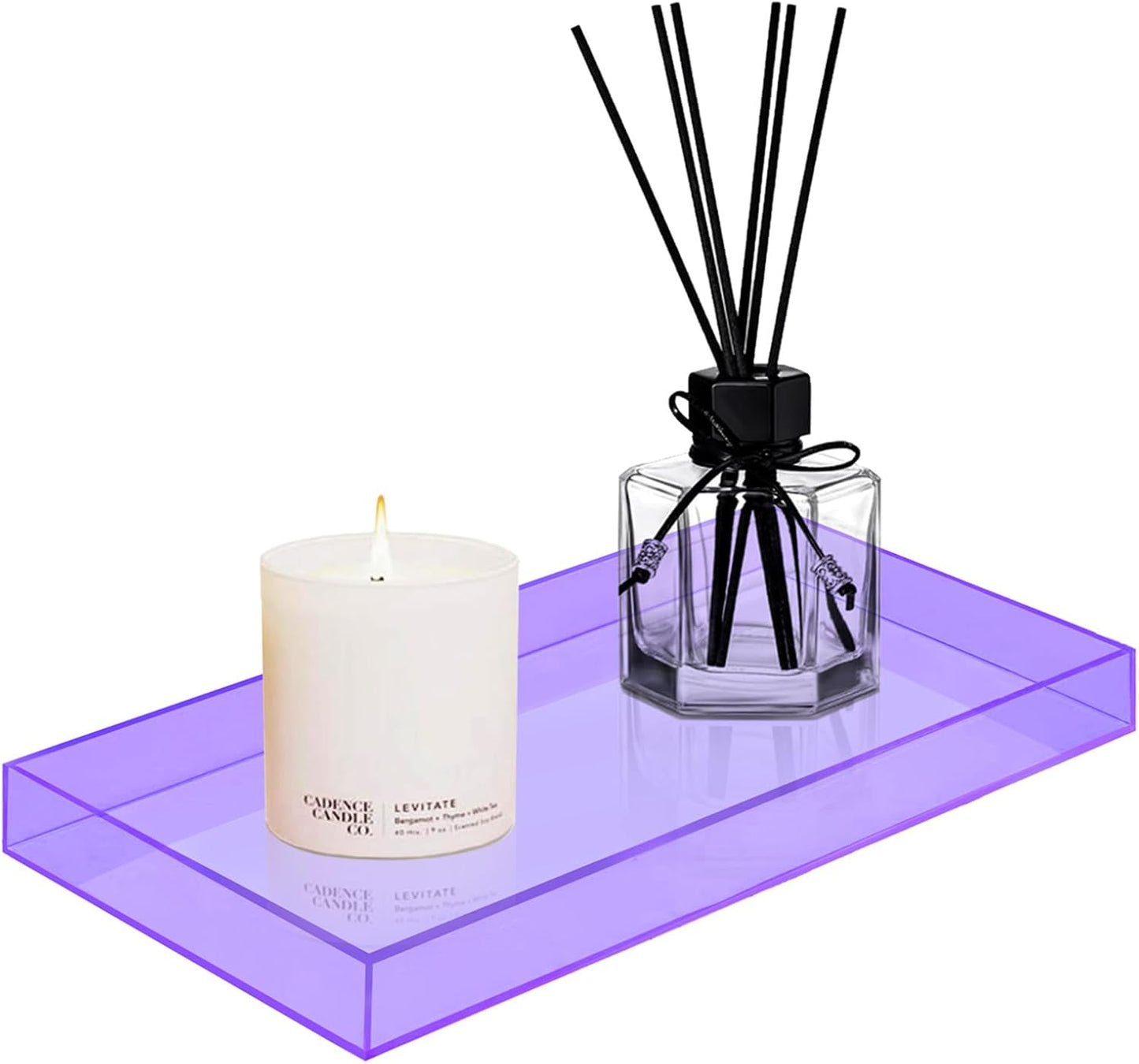 ROYALITA Acrylic Tray Bathroom Tray for Countertop, Guest Towel Holder Tray for Napkin Perfume Jewelry Makeup, Vanity Trays for Soap Dispenser, Aromatherapy, Cup & Candle, Purple