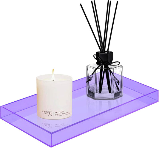 ROYALITA Acrylic Tray Bathroom Tray for Countertop, Guest Towel Holder Tray for Napkin Perfume Jewelry Makeup, Vanity Trays for Soap Dispenser, Aromatherapy, Cup & Candle, Purple