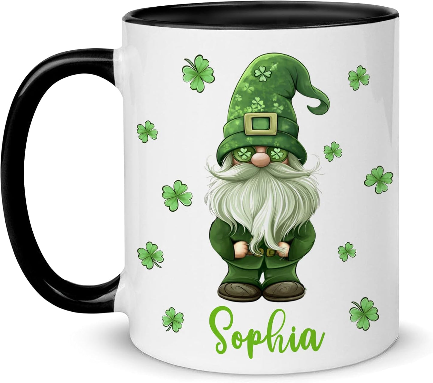 Hyturtle Personalized Gnome Mug - Cute Gnome Gift For Women - Lucky Gift For Gnome Lover - Gnome St. Patricks Day Decorations - Gnome Gifts - Custom Name Coffee Cup Ceramic Mug 11oz 15oz