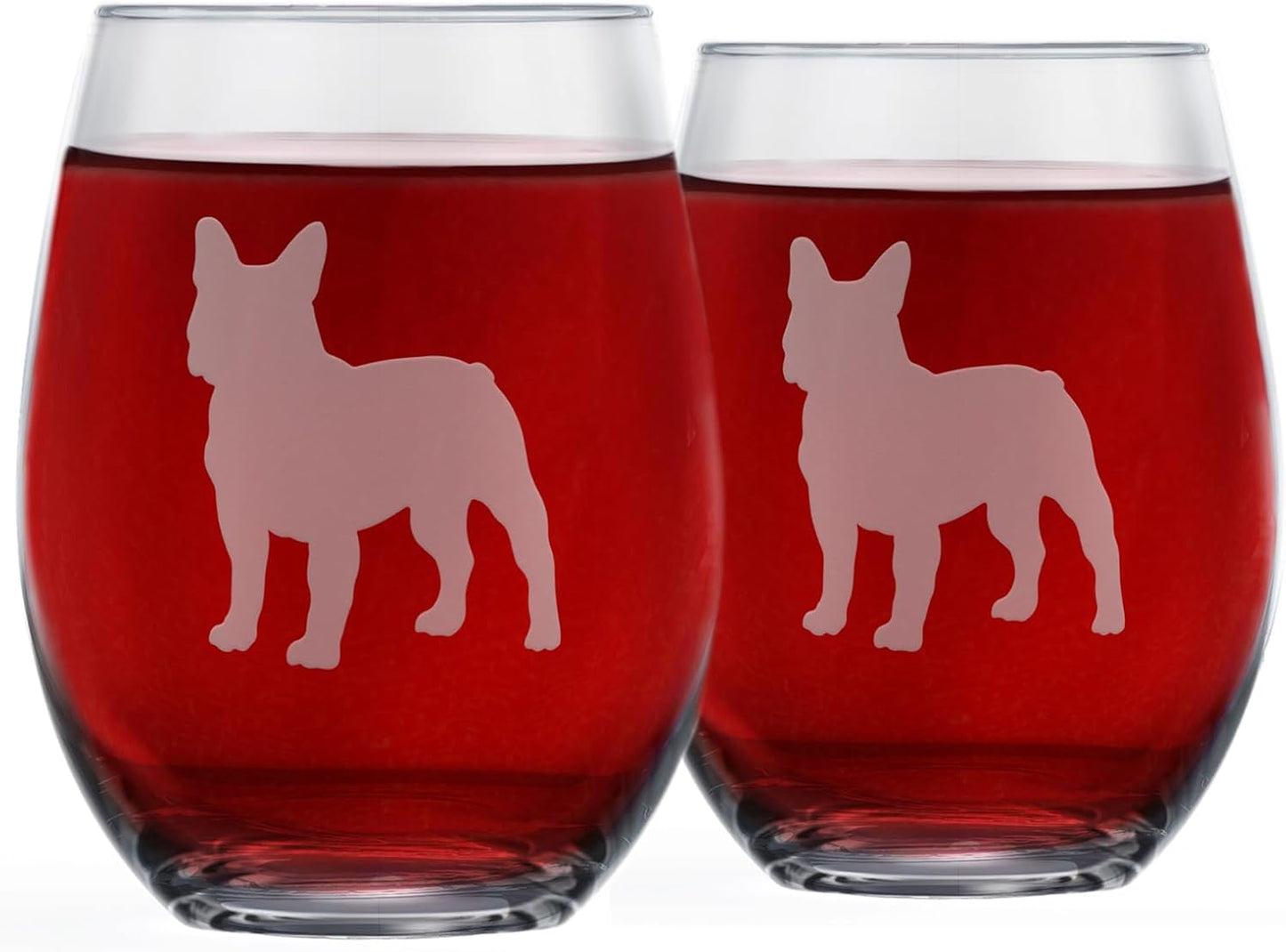 Boston Terrier Stemless Wine Glasses (Set of 2) | Unique Gift for Dog Lovers | Hand Etched with Breed Name on Bottom