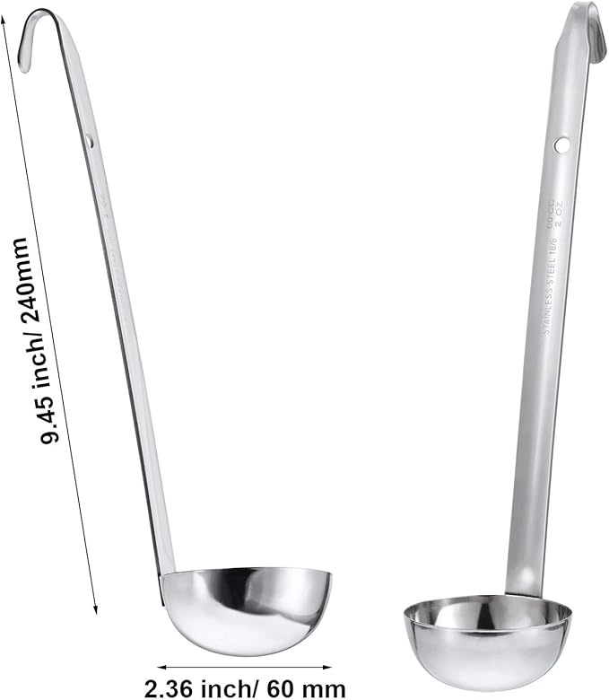meekoo 3 Pieces Stainless Steel Ladle Soup Handle Ladle with Pouring Rim for Kitchen Cooking Soup Sauce(2 oz)
