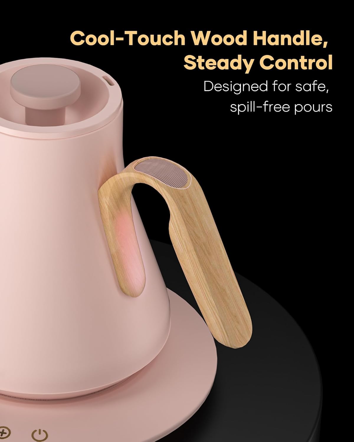 Cocinare FLOW B9 Gooseneck Electric Kettle, Precise Temperature Control for Pour-Over Coffee & Tea Brewing, Stainless Steel Interior, Rapid Heating for Boiling Water 1500W/0.9L (Munch Pink)