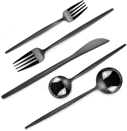 Mirror Black Silverware Set, 20-Piece Flatware Cutlery Sets Service for 4, Mirror Polished Tableware Set, Utensils for Kitchens, Home and Restaurant, Dishwasher Safe