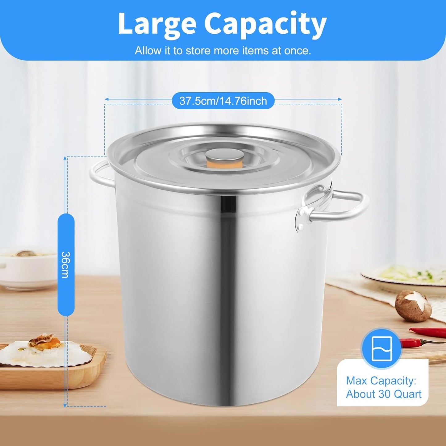 Stock Pot with Lid, 201 Stainless Steel Big Pots for Cooking, 30 Quart Stockpots with Hanging Lid and Handle, Anti-Corrosion, Anti-Rust, Used for Induction Stoves, Gas Stoves, Electric Stoves