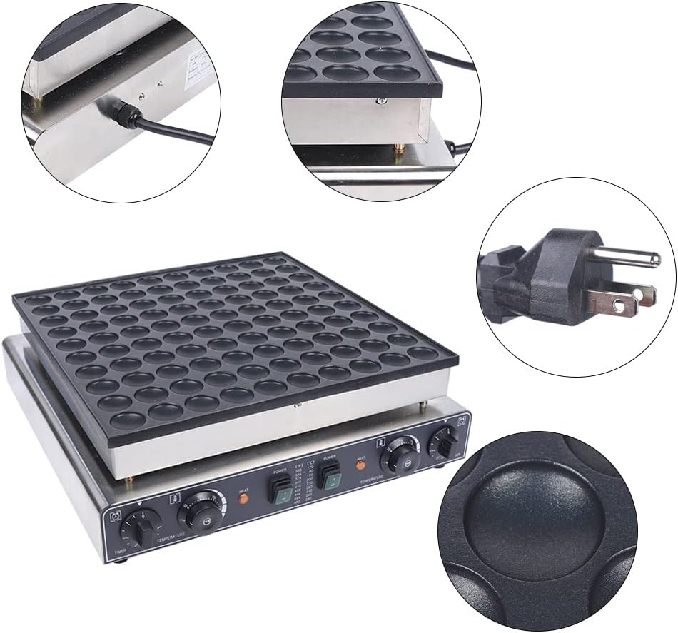 110V Pancake Making Machine 100PCS 3400W Commercial Electric Nonstick Waffle Maker, with 2 Thermostats & 2 Timers Separate Control, for Home Kitchen Restaurant Bakery Leisure Snack Bar