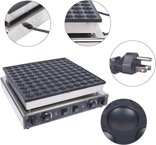 110V Mini Dutch Pancake Baker,Commercial Electric Nonstick Waffle Maker Machine,Non-stick Pancake Maker with Temperature Control (100PCS Sliver)