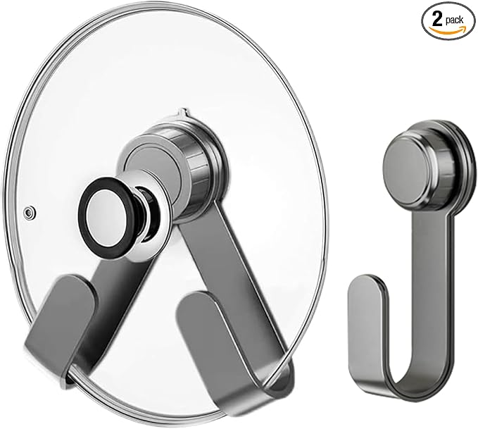 2 Pack Pot Lid Holder - Adjustable Wall-Mounted Pot Lid Organizer for cabinet with Suction Cup, Heavy Duty Multifunctional Hooks for Cutting Board, Pan (Gray)