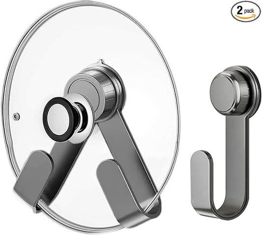 2 Pack Pot Lid Holder - Adjustable Wall-Mounted Pot Lid Organizer for cabinet with Suction Cup, Heavy Duty Multifunctional Hooks for Cutting Board, Pan (Gray)