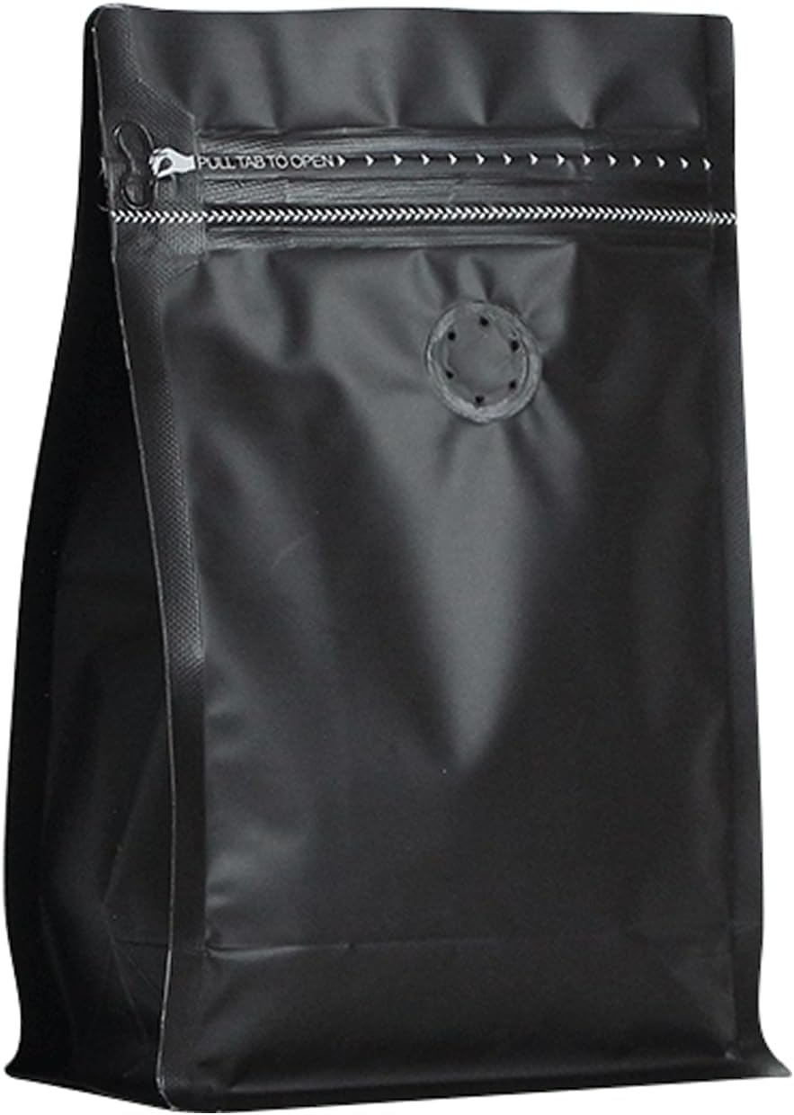 110 Pack High Barrier Stand-Up Coffee Bean Bags with Vented Valve, Matte Metallic, Heat-Sealable and Resealable Solid Color Pouches for Food Storage (5.1 * 8 inch,1/2 lb,8 oz,Black)