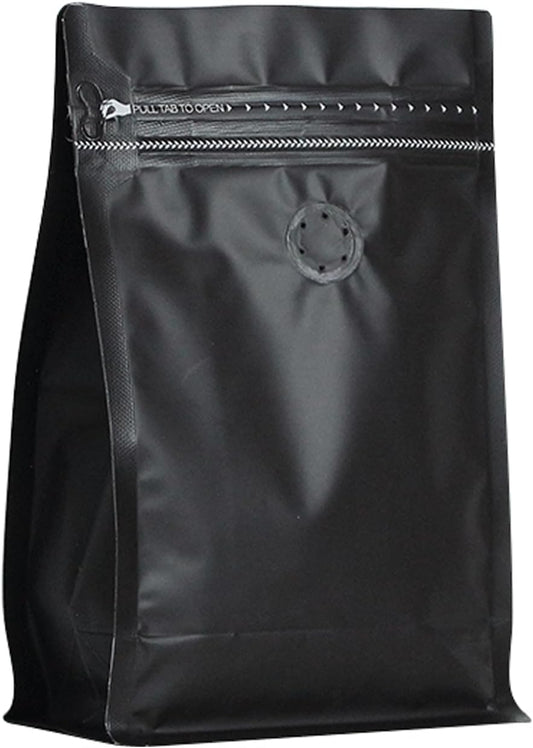 110 Pack High Barrier Stand-Up Coffee Bean Bags with Vented Valve, Matte Metallic, Heat-Sealable and Resealable Solid Color Pouches for Food Storage (5.1 * 8 inch,1/2 lb,8 oz,Black)